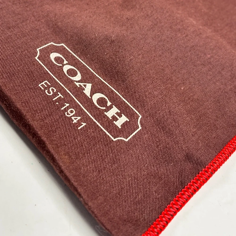 Coach Dark Brown Drawstring Bag with Red Accents. NWOT
